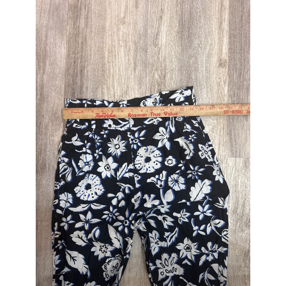 Zara Floral High Waisted Wide Leg Flare Pants Black White Blue Boho Size Medium - Picture 5 of 9